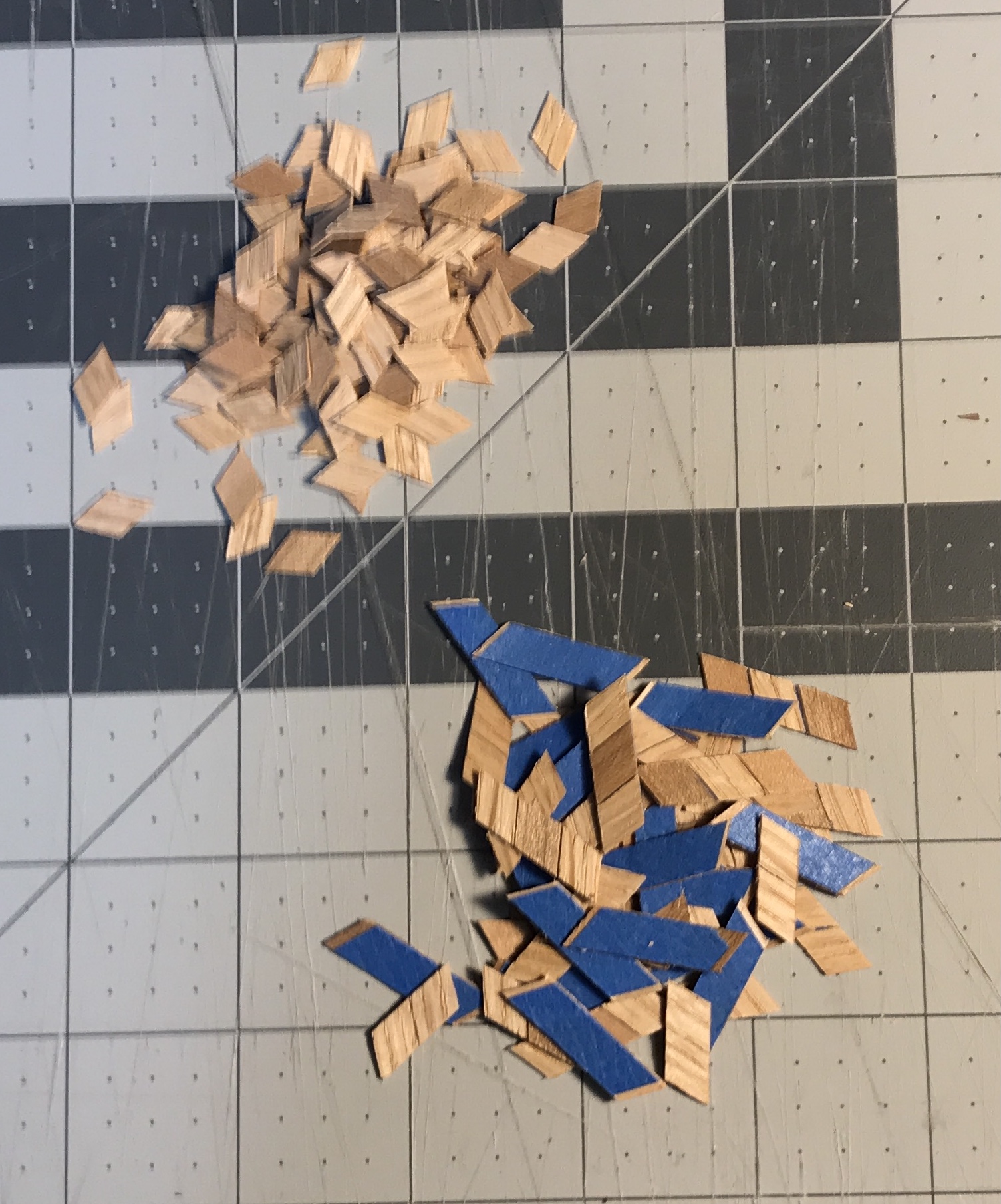 Halfway through separating the rhombi from the tape.